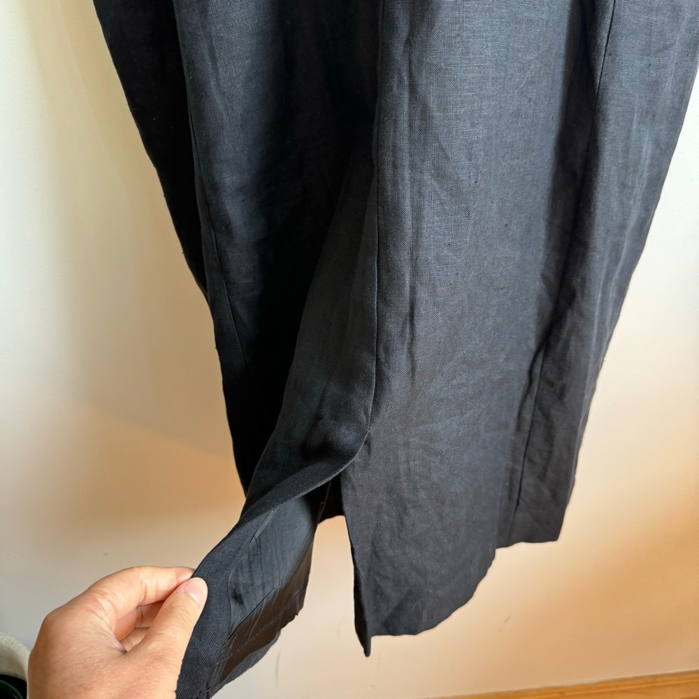 Simons Vintage Contemoraine Black Midi 100% Linen Dress Size 12 Double Buttons - Picture 4 of 11